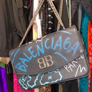 Balenciaga BB Graffiti Chain Wallet Crossbody Bag